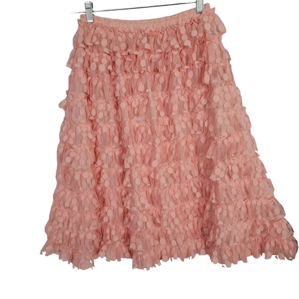 Waimari Size 16 Skirt Linda Midi Tiered Ruffle Tulle Confetti Lace Pull On Pink
